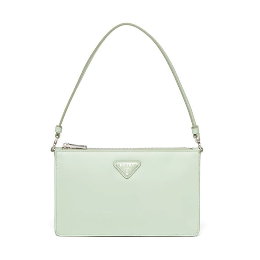 Front view of Prada Women Brushed Leather Mini-Bag-Aqua with flap closed