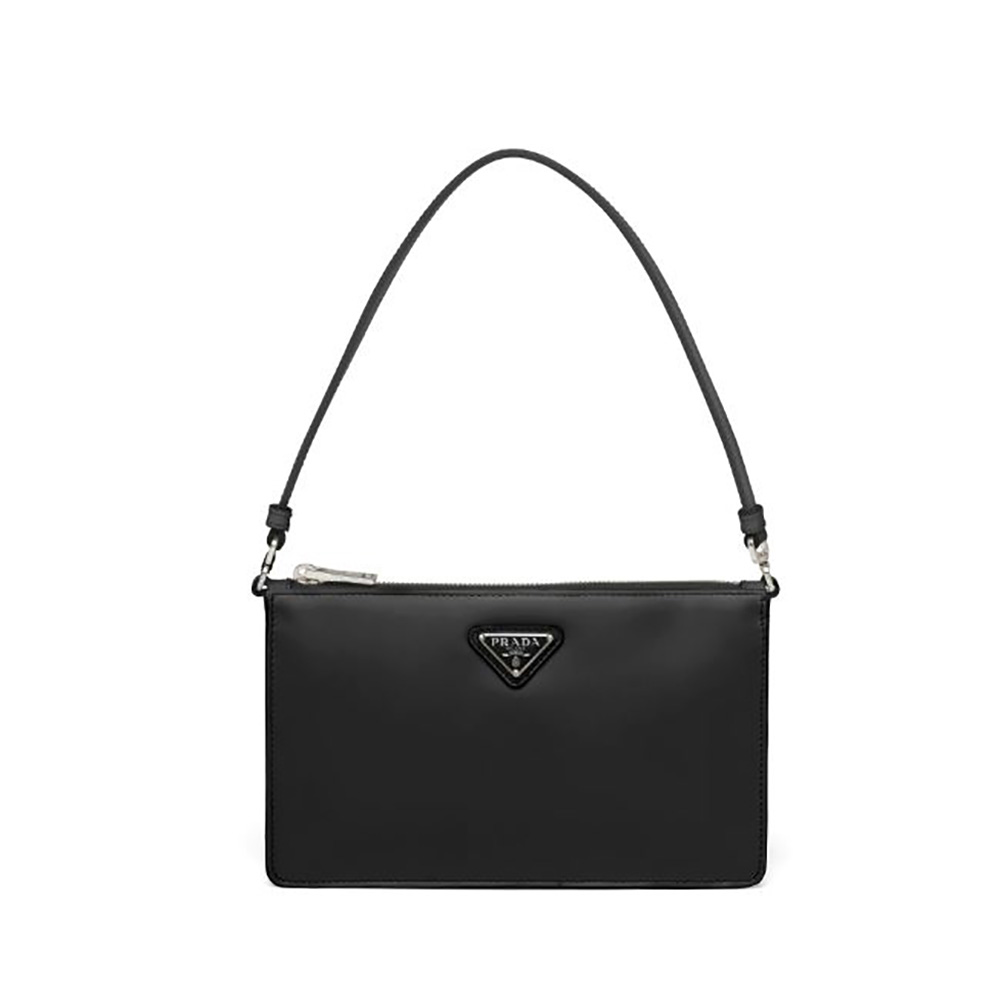 Front view of Prada Women Brushed Leather Mini-Bag-Black with flap closed