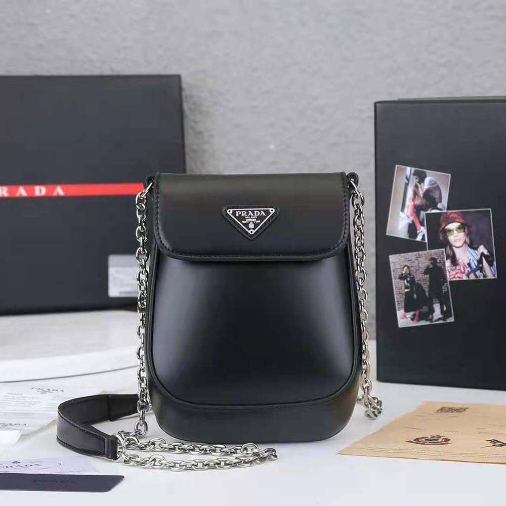 Close-up of brushed leather texture on Prada Women Brushed Leather Mini-bag-Black