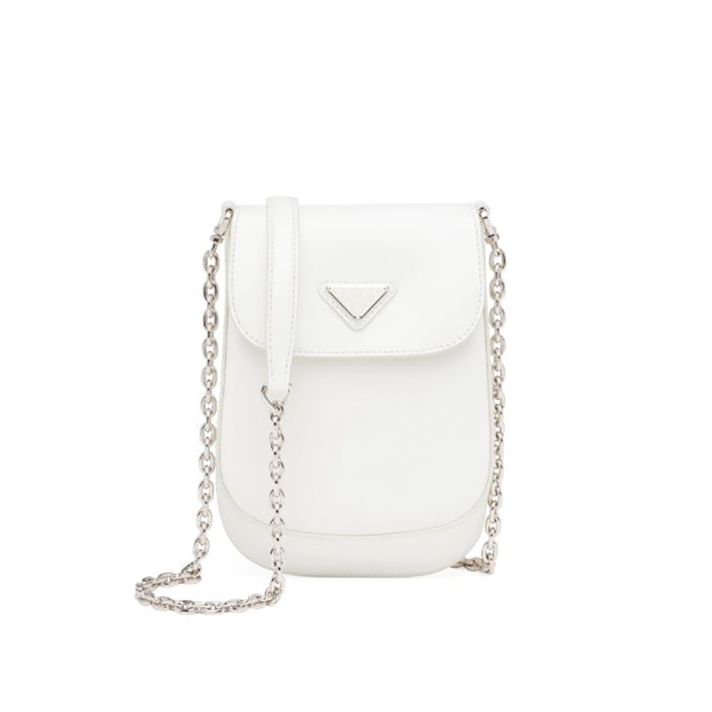 Front view of Prada Women Brushed Leather Mini-bag White with logo