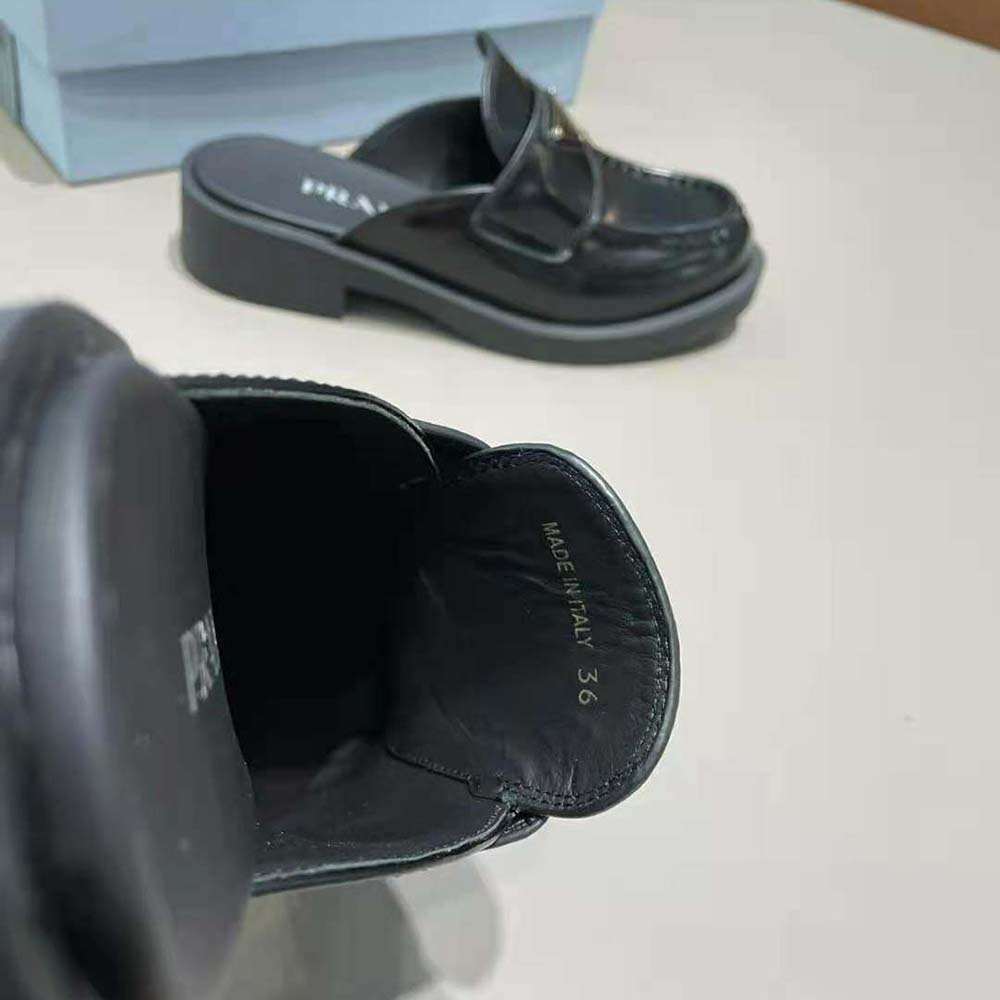 Prada Women Brushed Leather Mules in 40mm Heel-Black - image 8