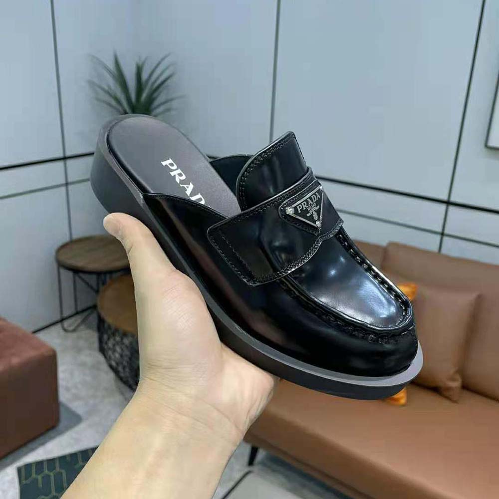 Prada Women Brushed Leather Mules in 40mm Heel-Black - image 7