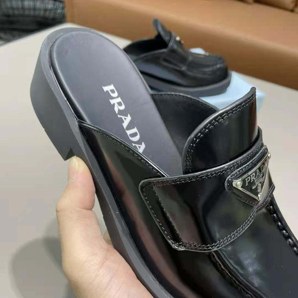 Prada Women Brushed Leather Mules in 40mm Heel-Black - image 9