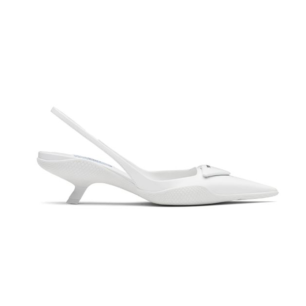 Side view of Prada Women Brushed Leather Slingback Pumps-White showing profile