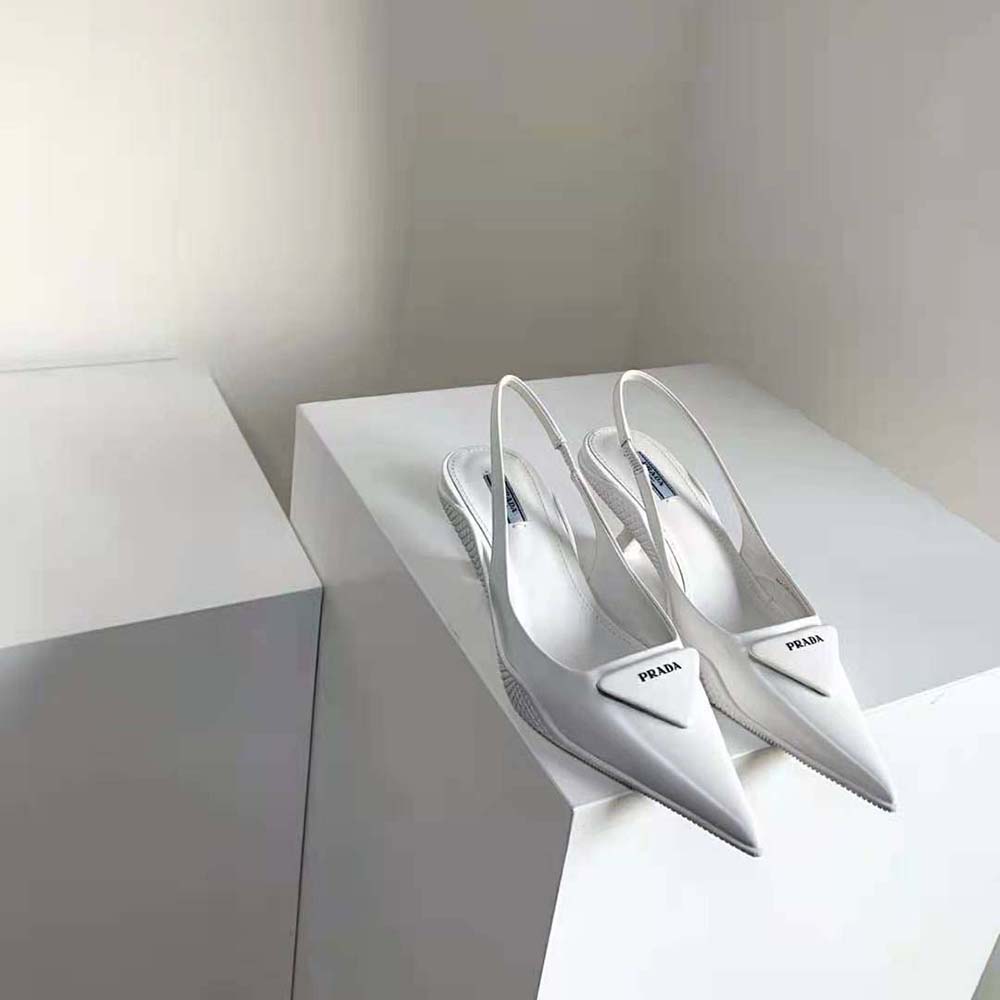 Close-up of brushed leather texture on Prada Women Brushed Leather Slingback Pumps-White