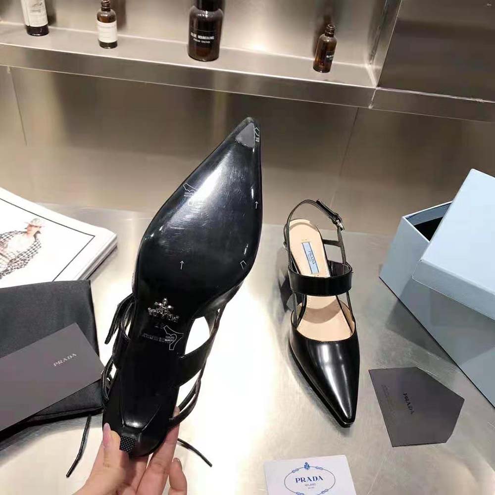 Prada Women Brushed Leather Slingbacks in 55mm Heel-Black - image 10