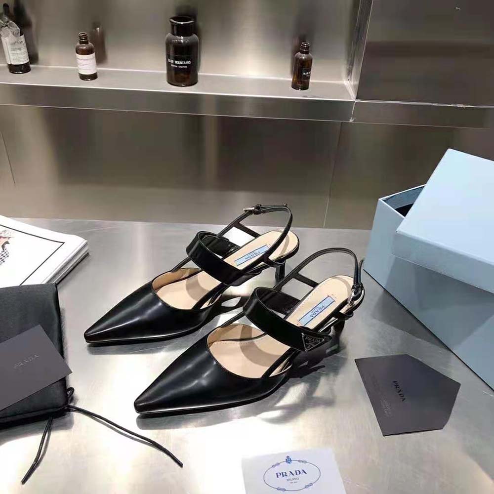 Prada Women Brushed Leather Slingbacks in 55mm Heel-Black - image 6