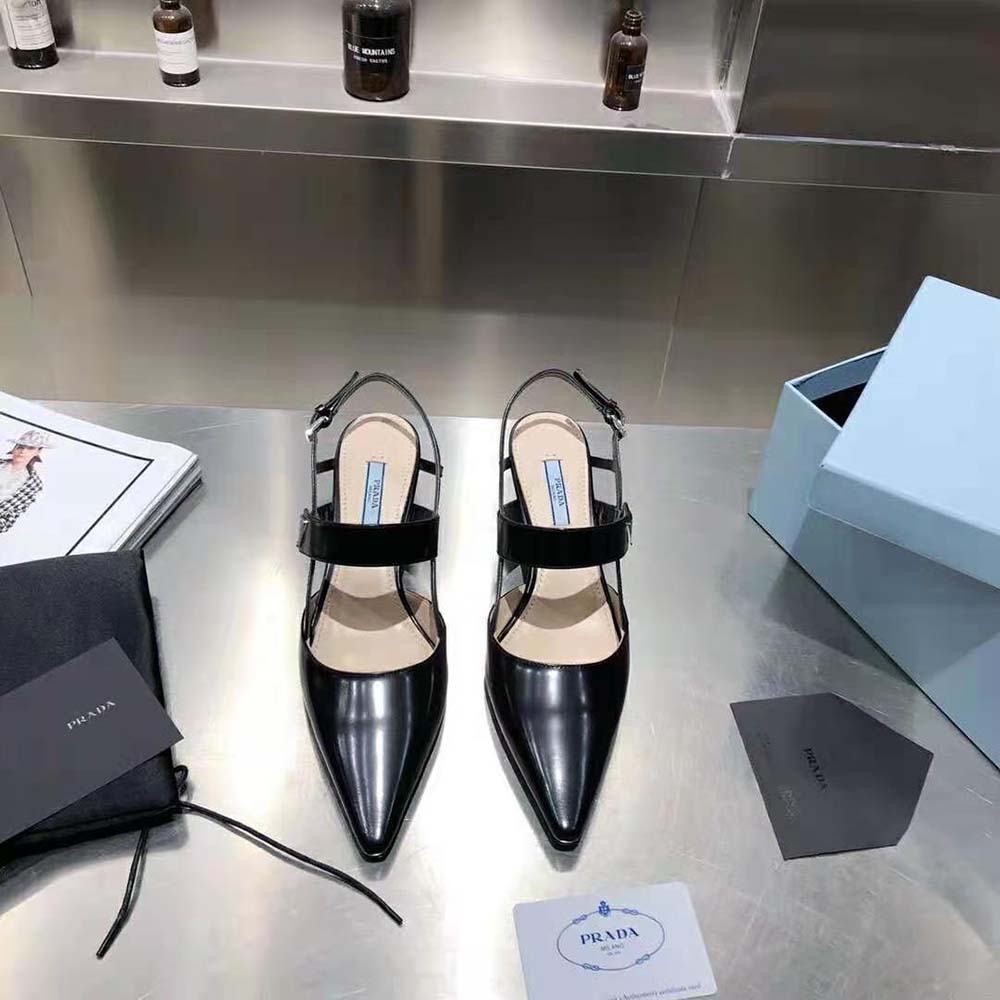 Prada Women Brushed Leather Slingbacks in 55mm Heel-Black - image 5