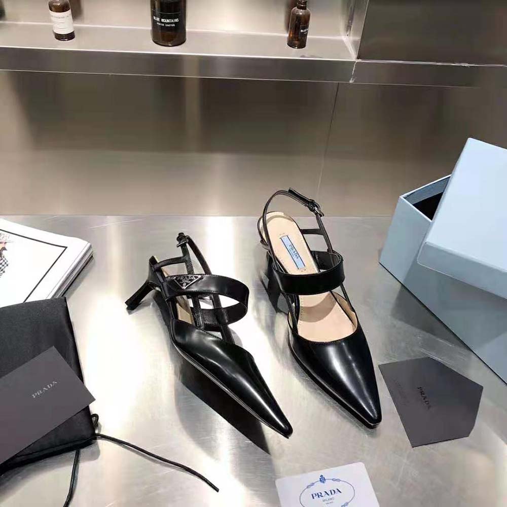 Prada Women Brushed Leather Slingbacks in 55mm Heel-Black - image 4