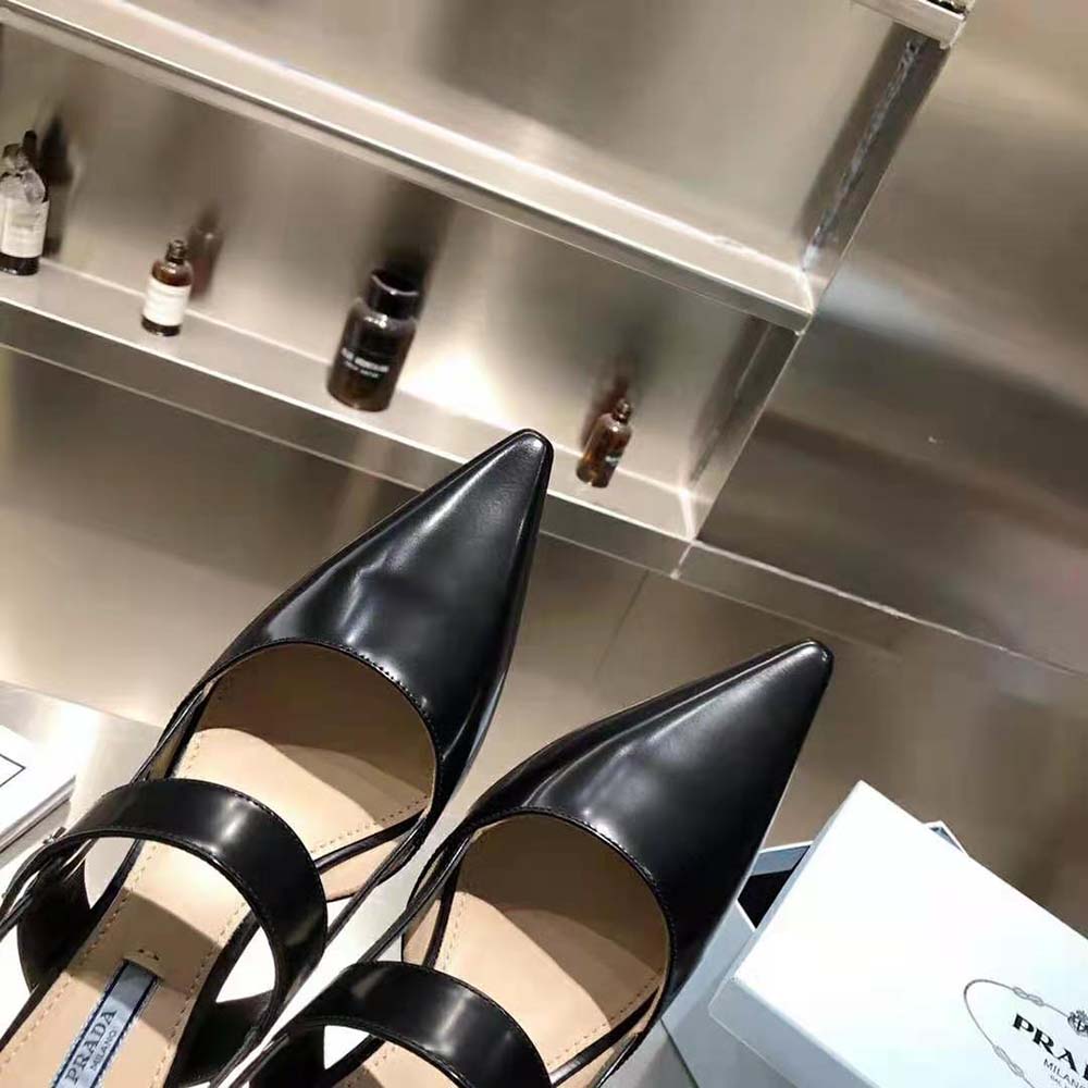 Prada Women Brushed Leather Slingbacks in 55mm Heel-Black - image 7