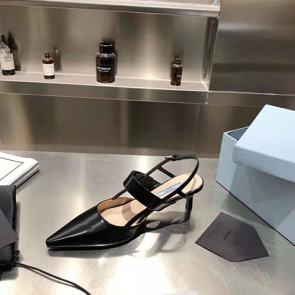 Prada Women Brushed Leather Slingbacks in 55mm Heel-Black - image 8