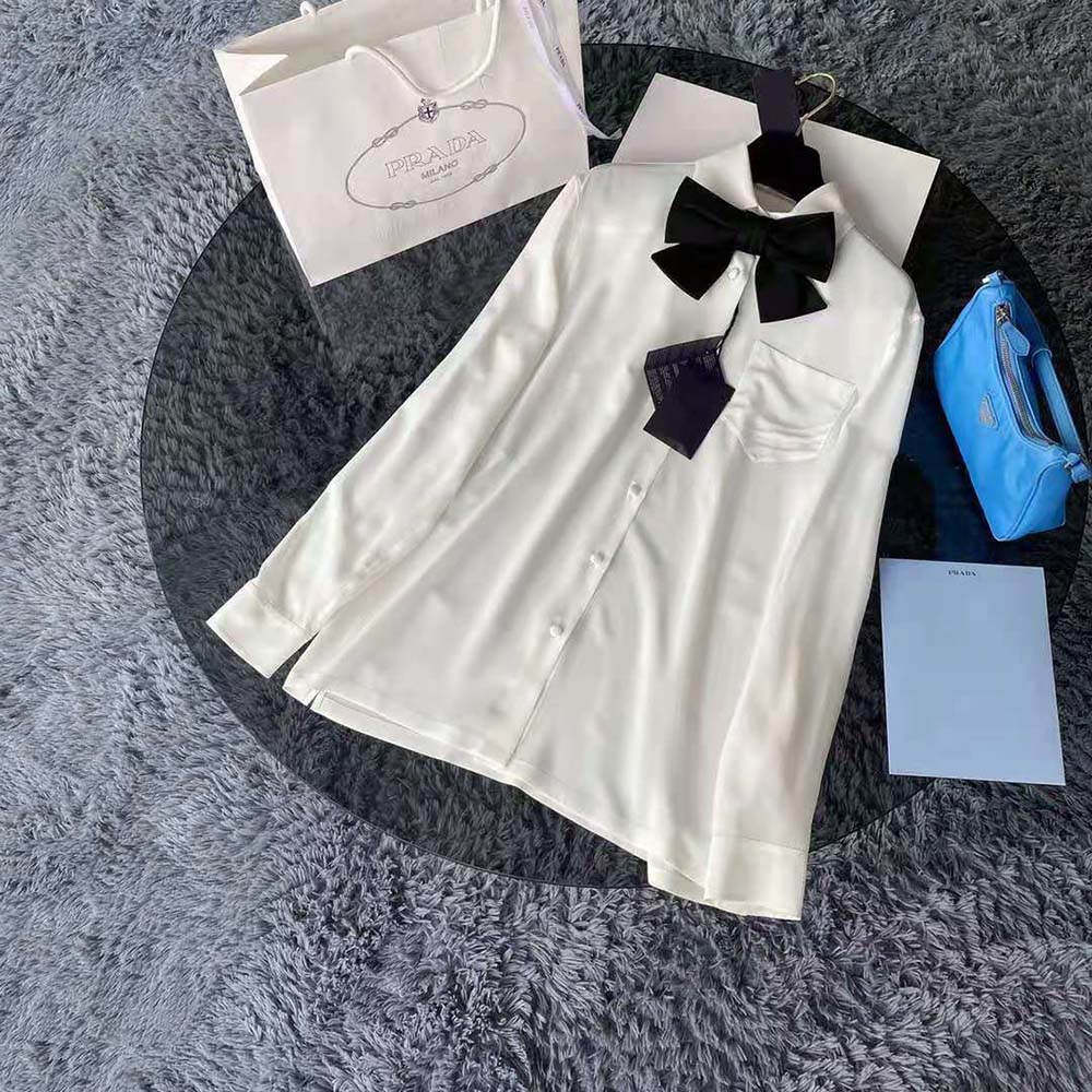 Prada Women Crepe DE Chine Shirt-White - image 4