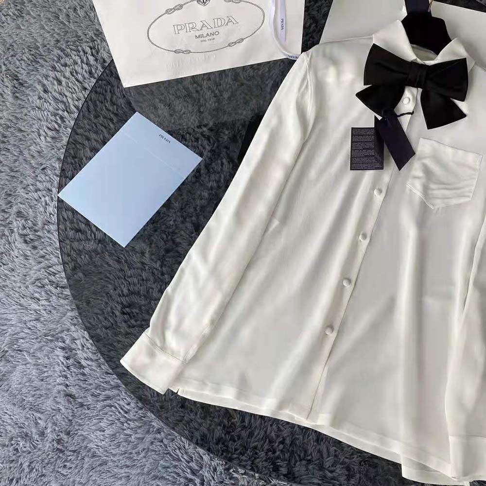 Prada Women Crepe DE Chine Shirt-White - image 7