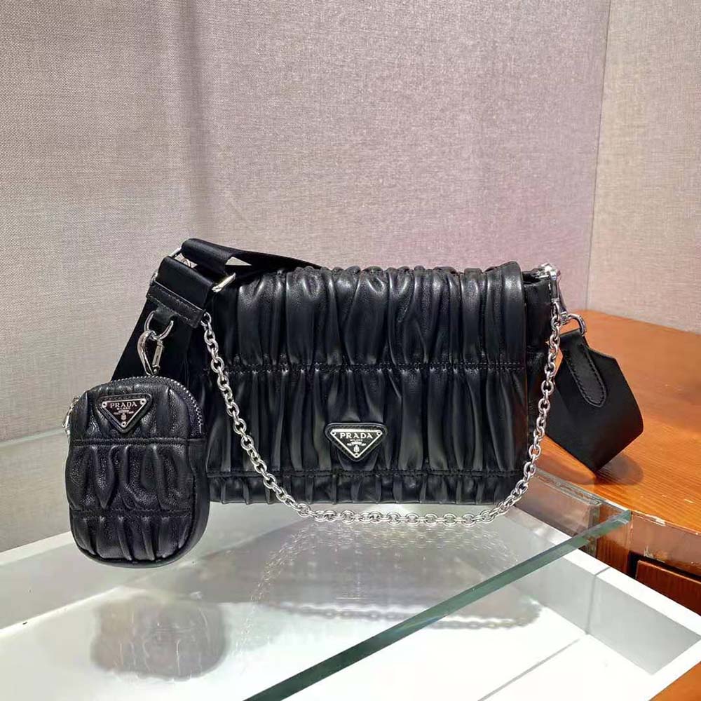 Close-up of textured nappa leather and silver hardware detail