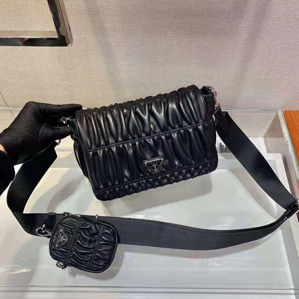 Prada Women Gaufre Nappa Leather Shoulder Bag-Black - image 4