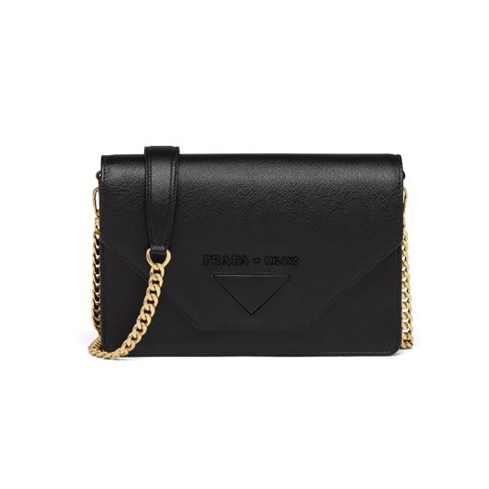 Front view of Prada Women Leather Mini-Bag-Black with logo detail