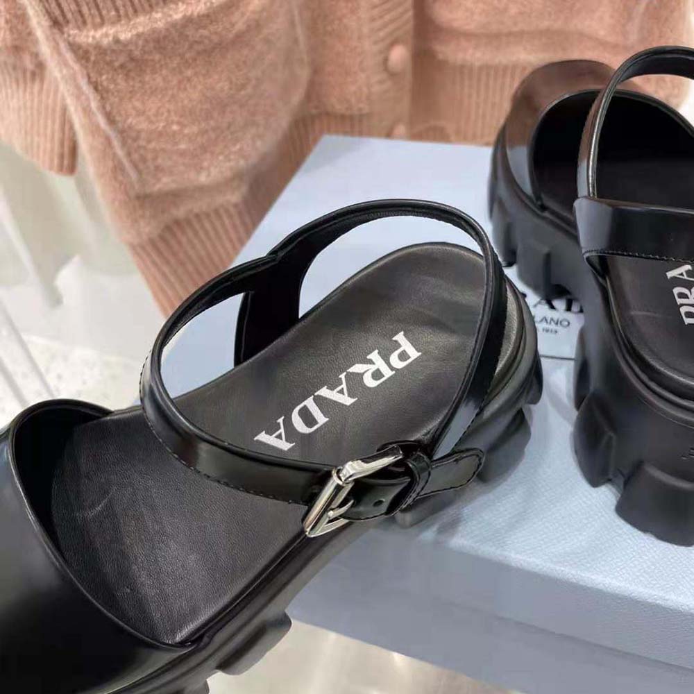 Prada Women Monolith Brushed Leather Sandals in 55mm Heel-Black - image 10