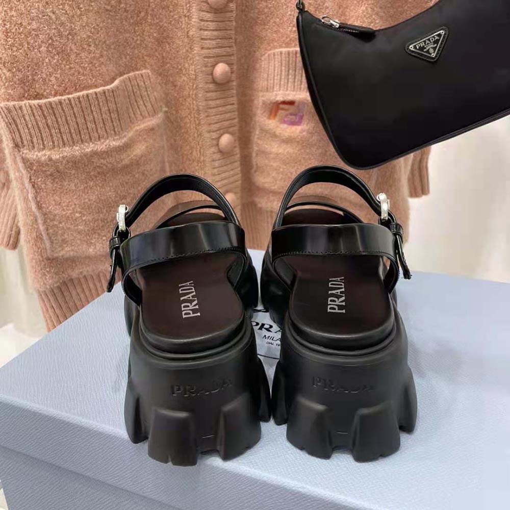 Prada Women Monolith Brushed Leather Sandals in 55mm Heel-Black - image 9