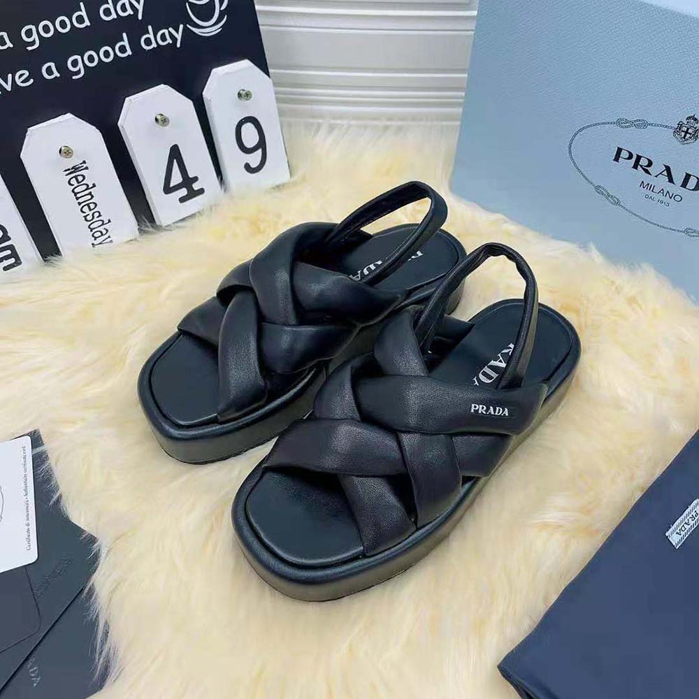 Prada Women Nappa Leather Flatform Sandals-Black - image 8