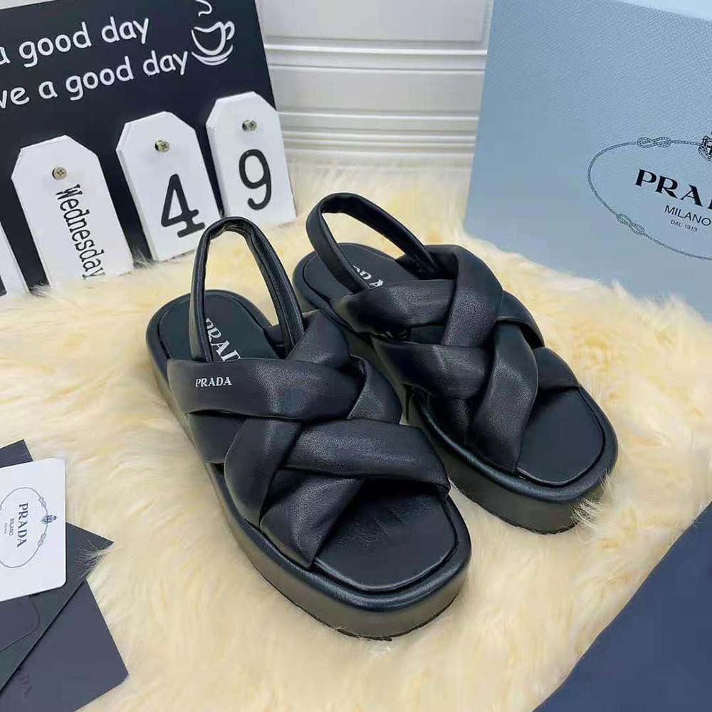 Prada Women Nappa Leather Flatform Sandals-Black - image 7