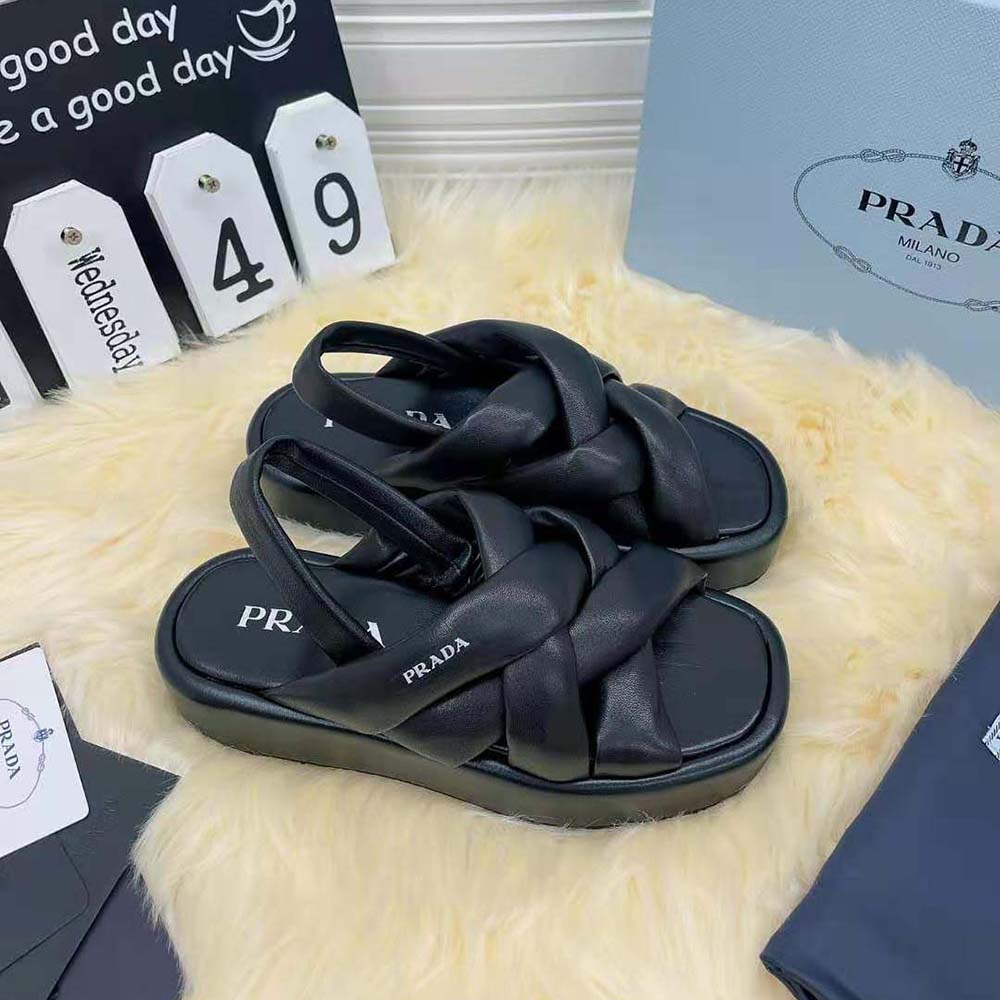 Prada Women Nappa Leather Flatform Sandals-Black - image 6