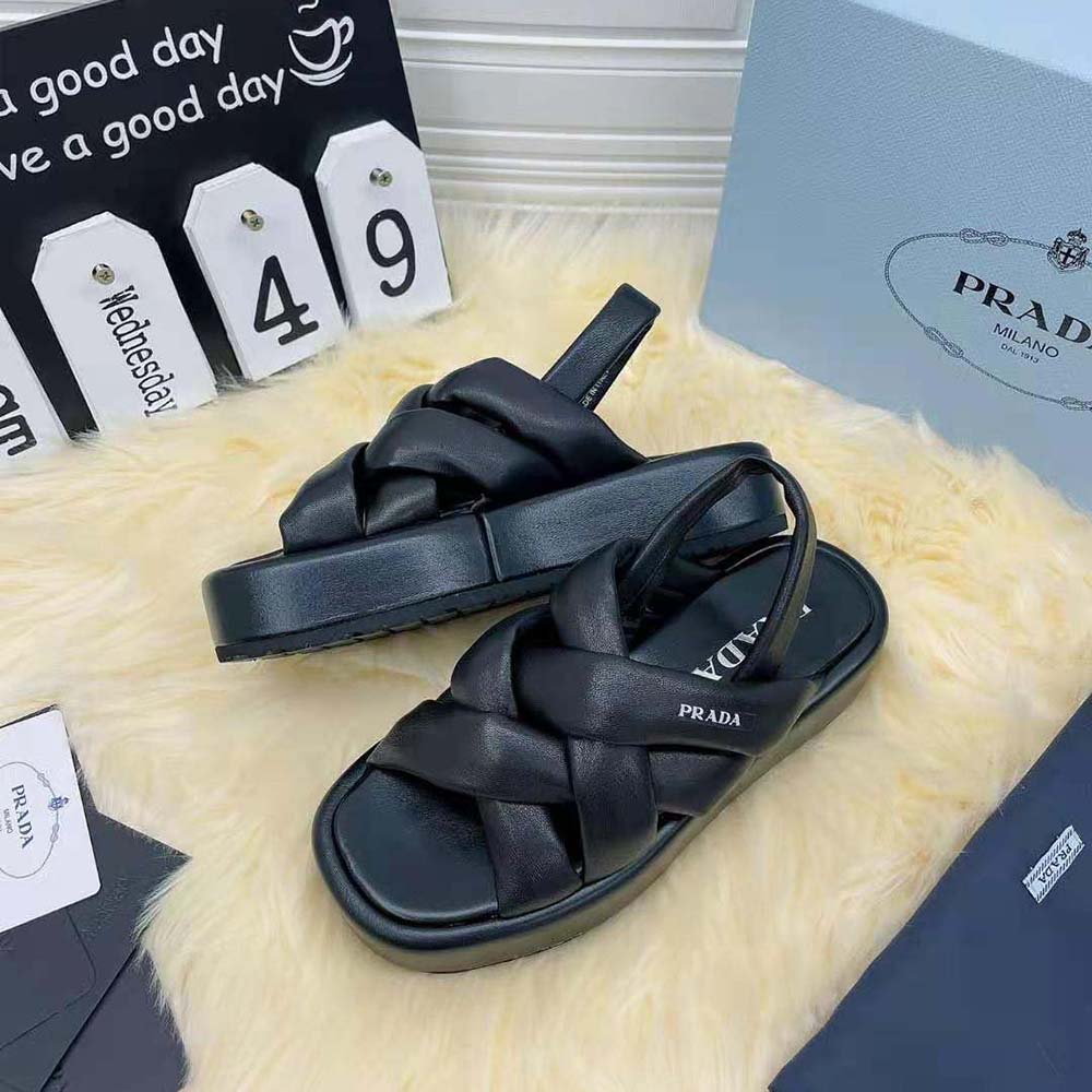 Prada Women Nappa Leather Flatform Sandals-Black - image 5