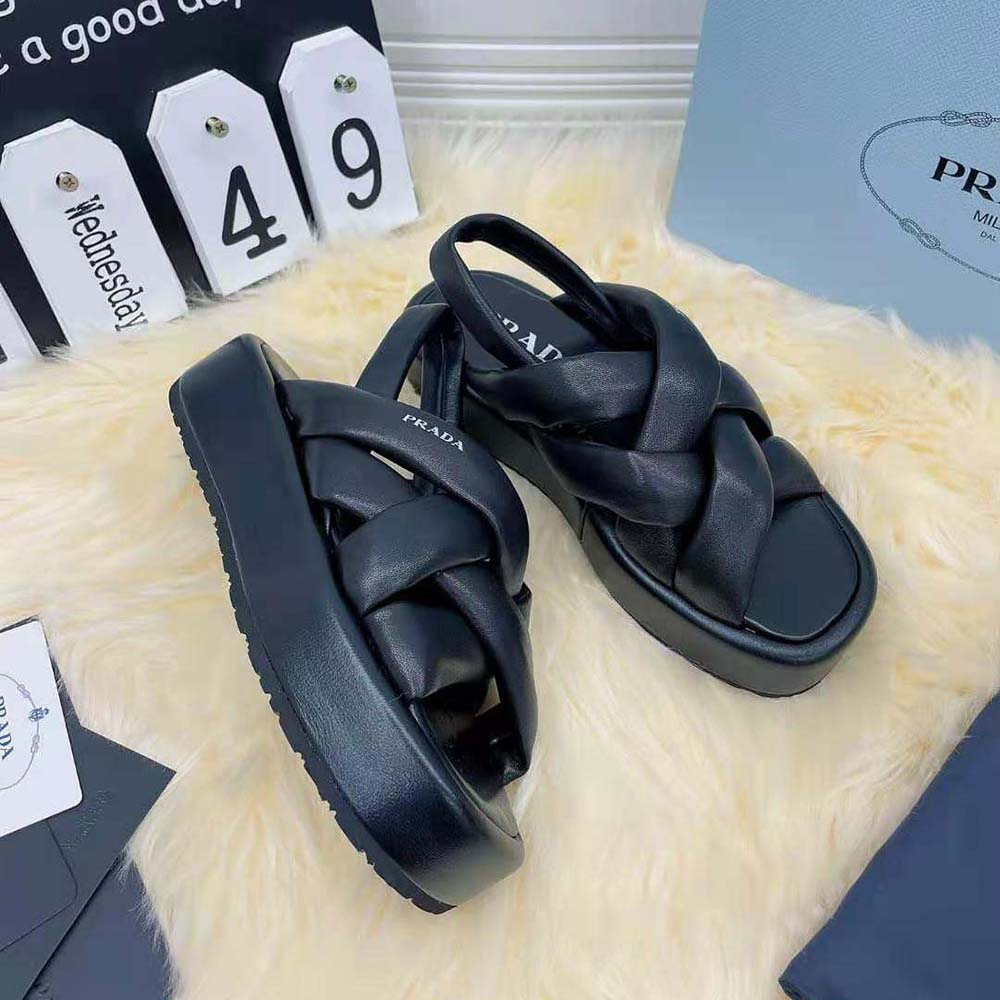 Prada Women Nappa Leather Flatform Sandals-Black - image 4