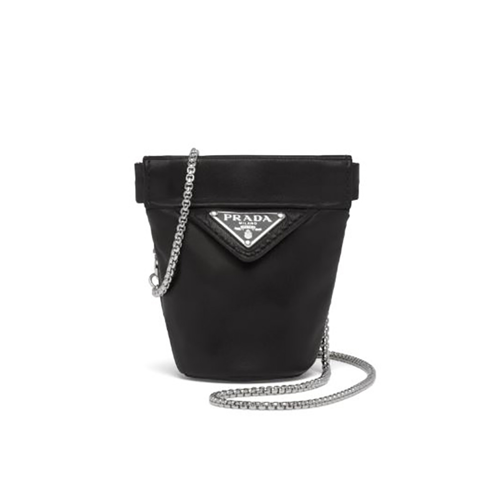 Front view of Prada Women Nappa Leather Mini-pouch with Necklace-Black