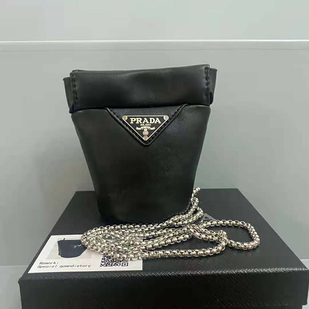 Prada Women Nappa Leather Mini-pouch with Necklace-Black - image 4