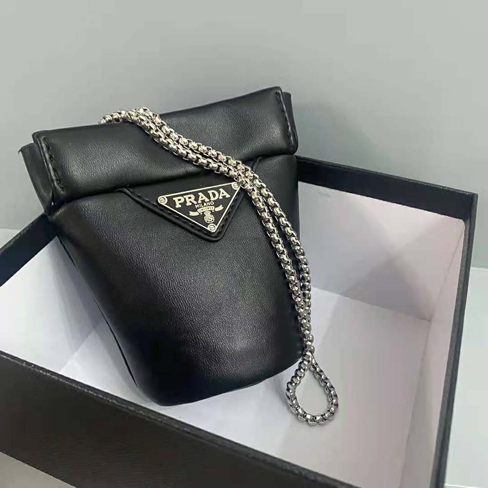 Prada Women Nappa Leather Mini-pouch with Necklace-Black - image 5