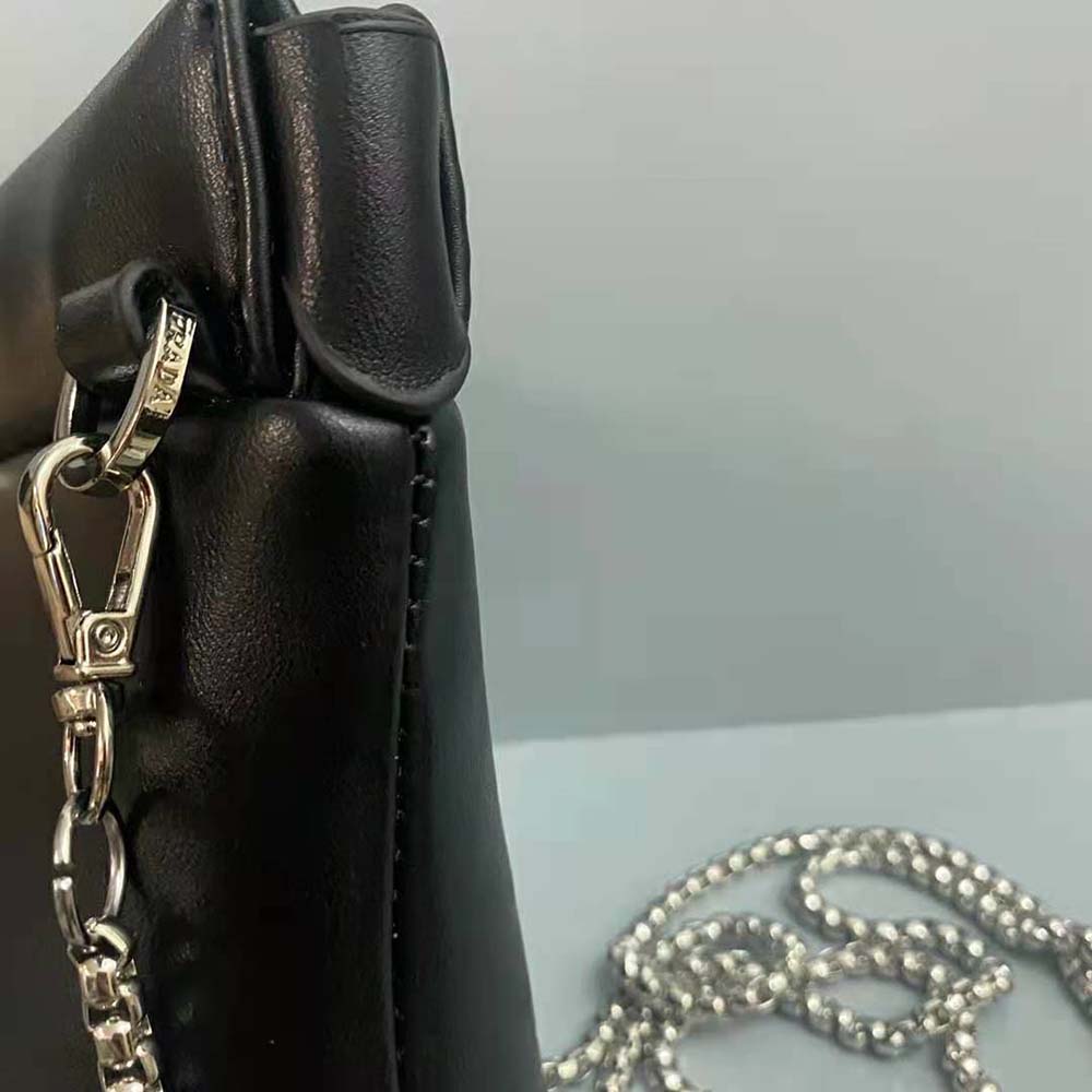 Prada Women Nappa Leather Mini-pouch with Necklace-Black - image 9