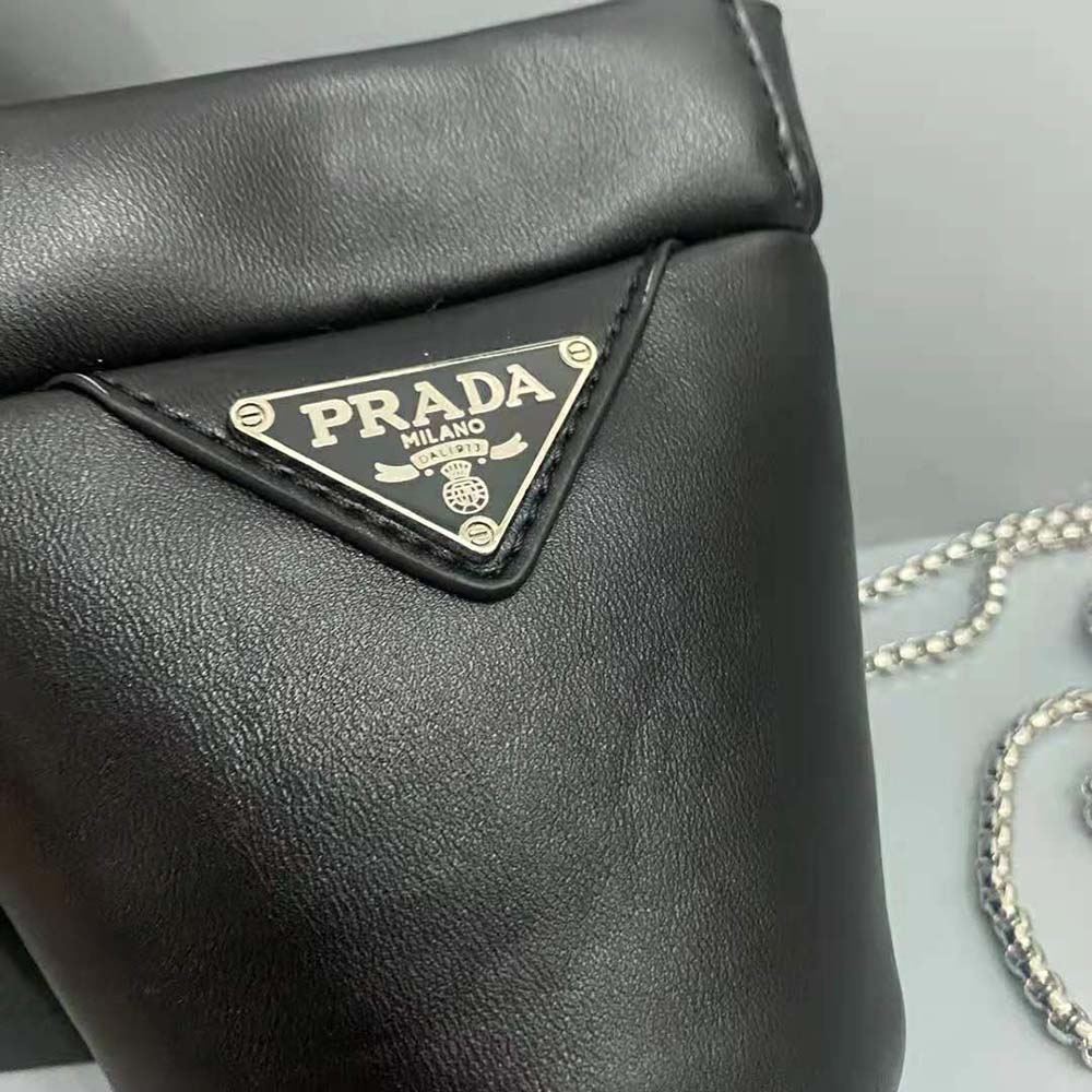 Prada Women Nappa Leather Mini-pouch with Necklace-Black - image 8