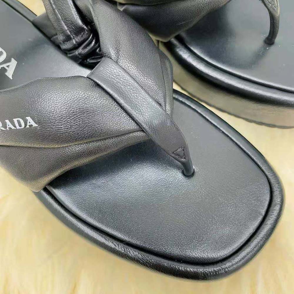 Prada Women Nappa Leather Thong Flatform Sandals-Black - image 10