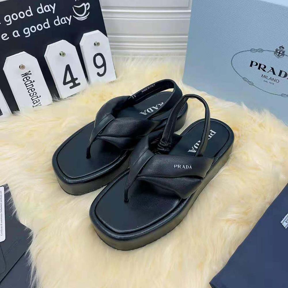 Prada Women Nappa Leather Thong Flatform Sandals-Black - image 8