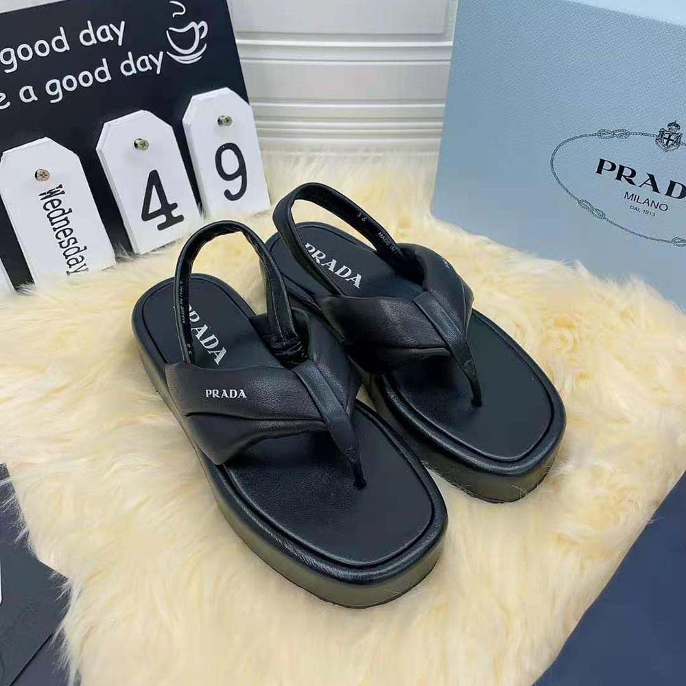 Prada Women Nappa Leather Thong Flatform Sandals-Black - image 7