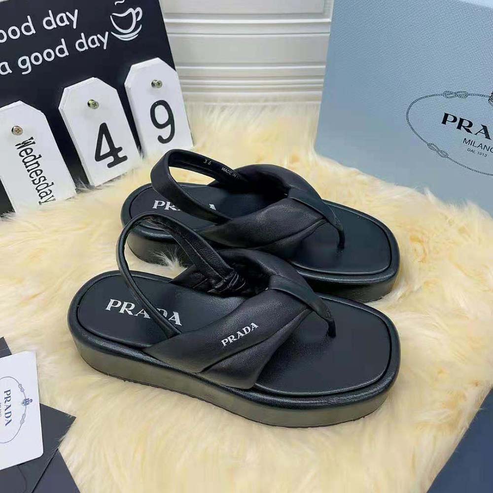 Prada Women Nappa Leather Thong Flatform Sandals-Black - image 6