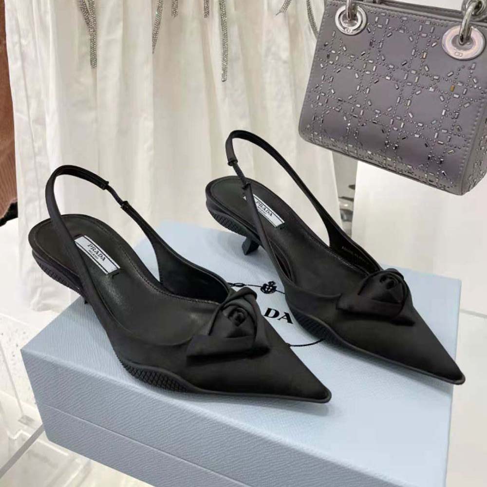 Overhead view of Prada Women Nylon Gabardine Slingback Pumps-Black pair