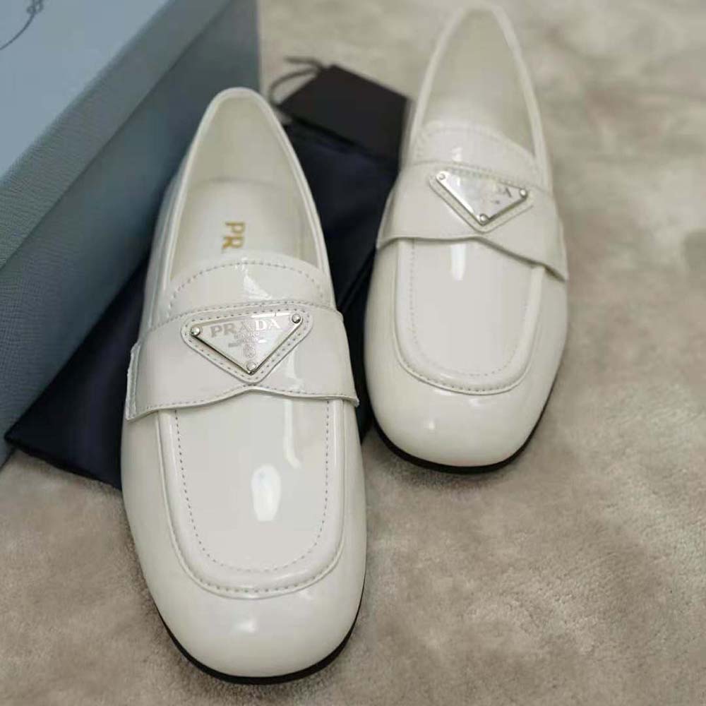 Prada Women Patent Leather Loafers in 5mm Heel-White - image 4
