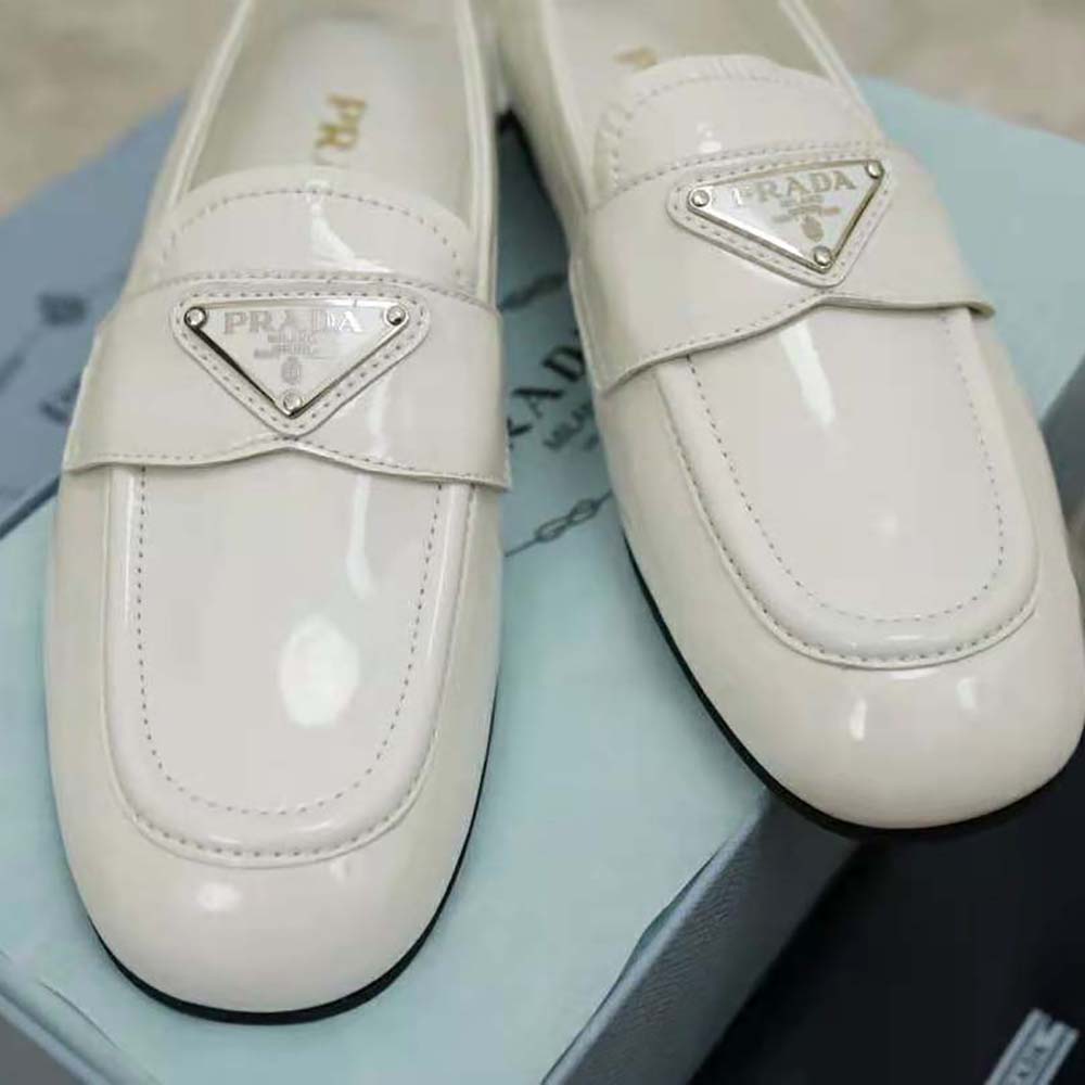 Prada Women Patent Leather Loafers in 5mm Heel-White - image 5