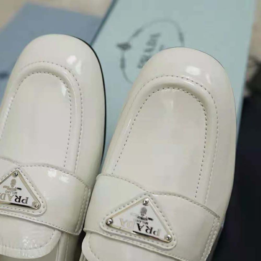 Prada Women Patent Leather Loafers in 5mm Heel-White - image 6