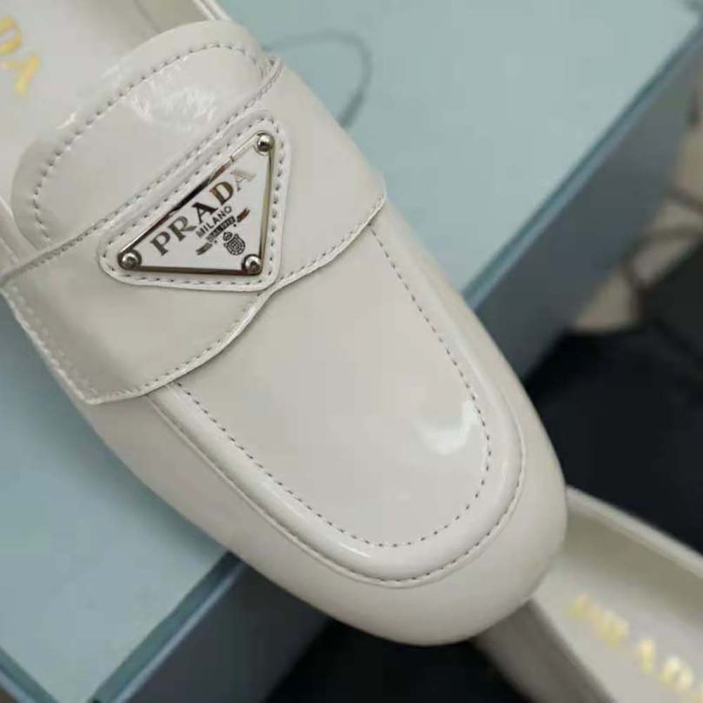 Prada Women Patent Leather Loafers in 5mm Heel-White - image 8