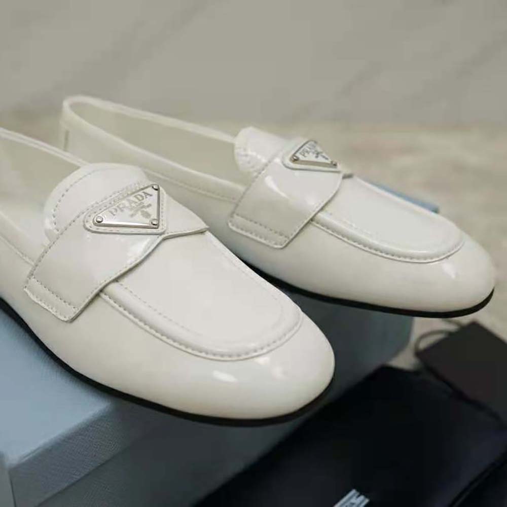 Prada Women Patent Leather Loafers in 5mm Heel-White - image 7