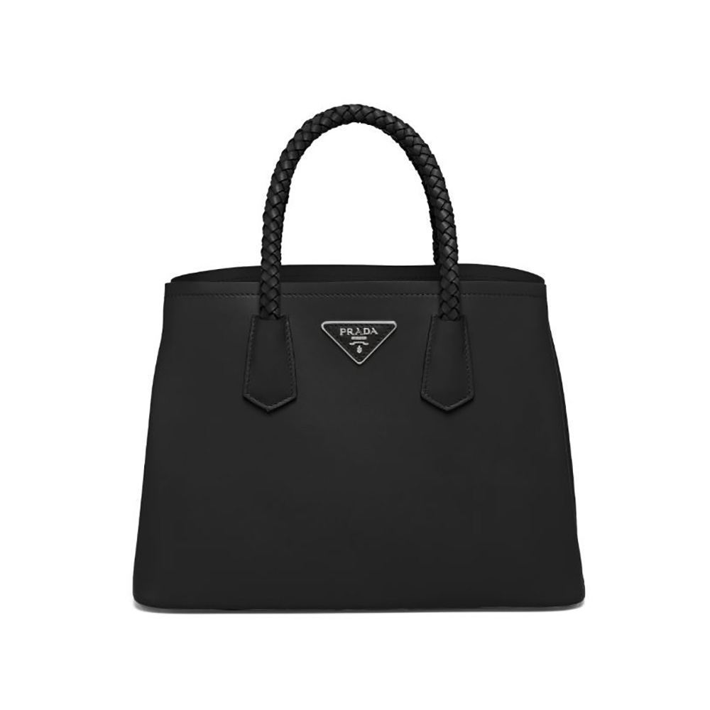 Front angle of Prada Women Prada Double Medium Leather Handbag-Black