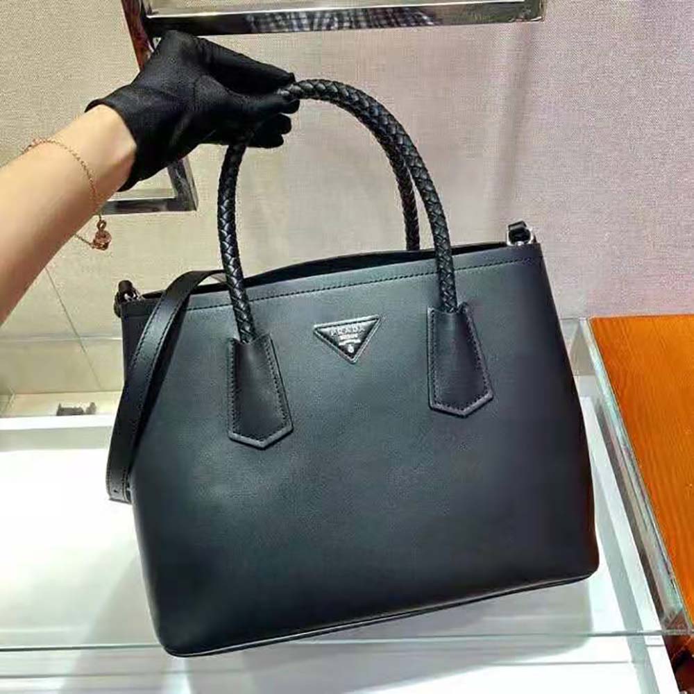 Prada Women Prada Double Medium Leather Handbag-Black - image 4