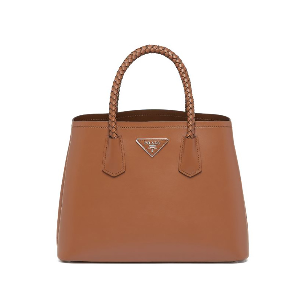 Front view of Prada Women Prada Double Medium Leather Handbag-Brown