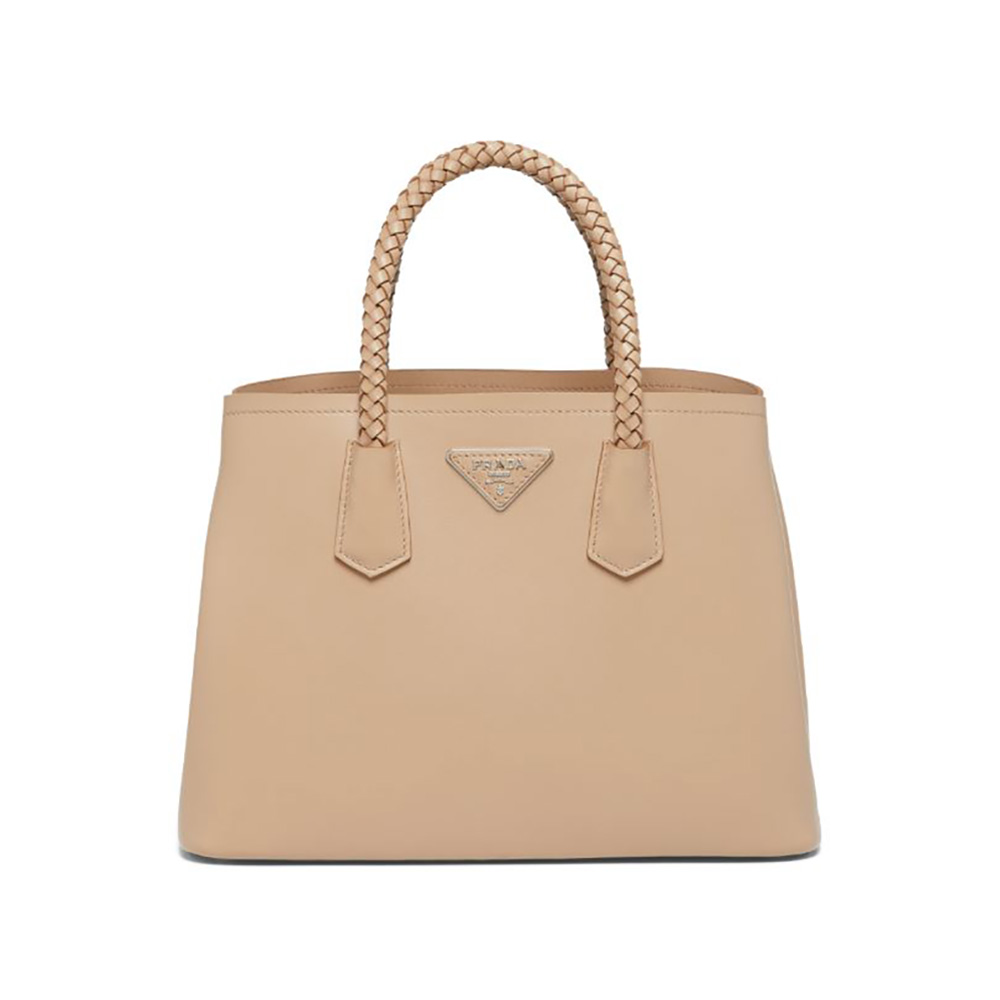 Front view of Prada Women Prada Double Medium Leather Handbag-Sandy