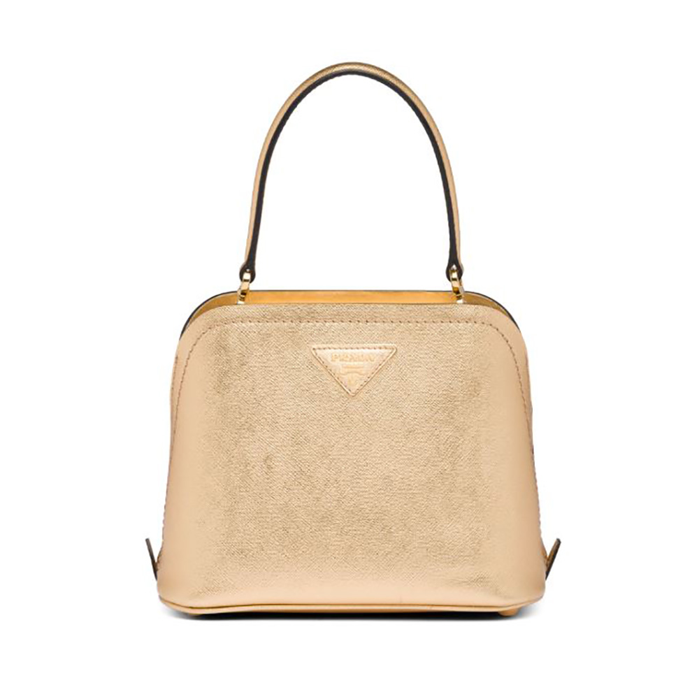 Front view of Prada Women Prada Matinee Micro Saffiano Leather Bag-Gold