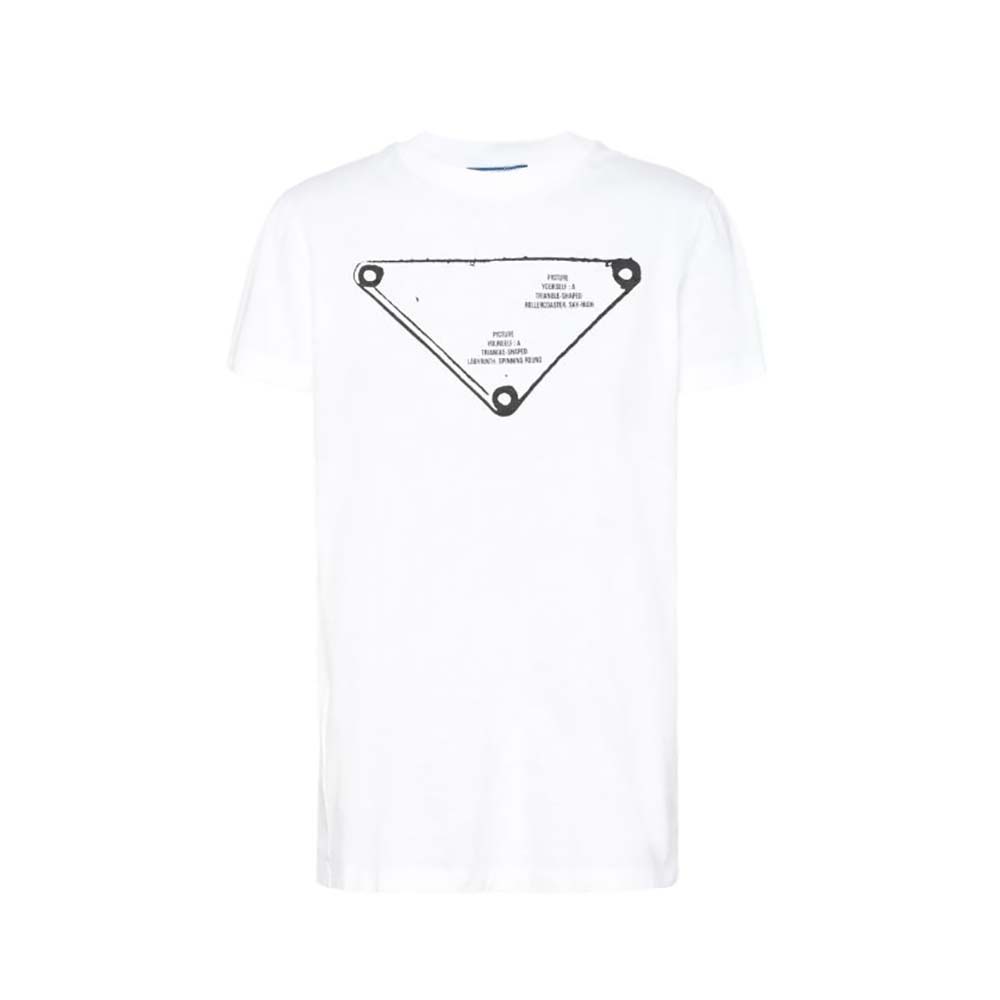 Front view of Prada Women Printed Jersey T-shirt-White showing print detail