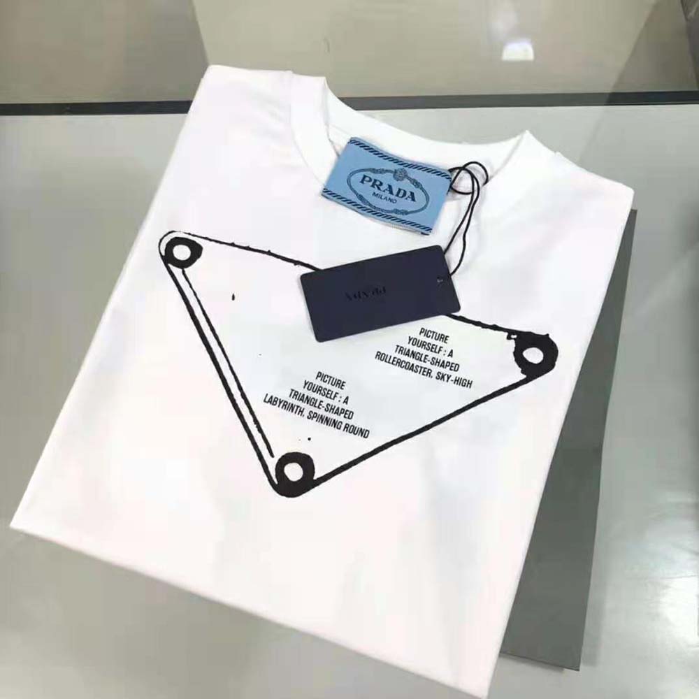 Close-up of soft cotton jersey fabric on Prada Women Printed Jersey T-shirt-White