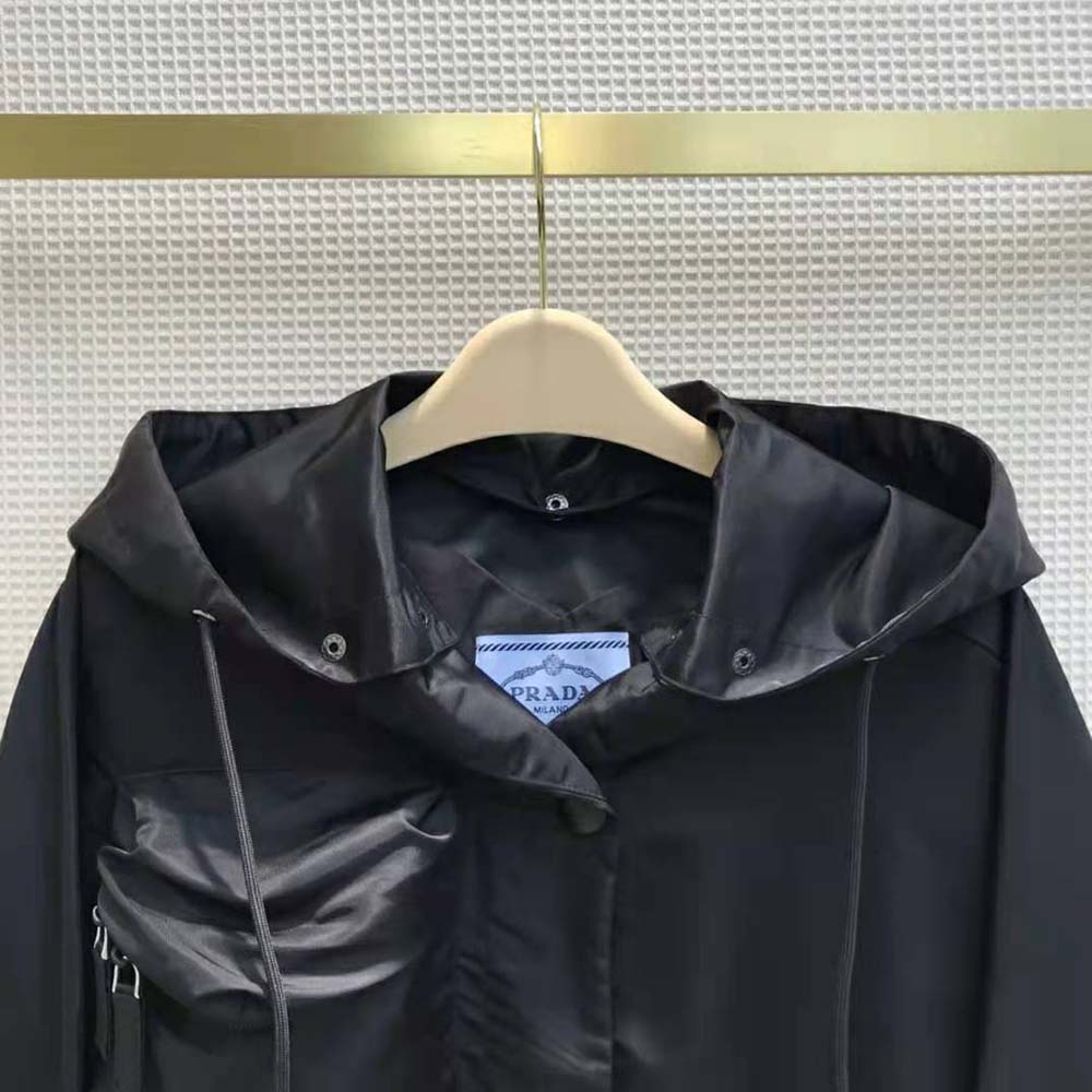 Prada Women Re-Nylon Gabardine Hooded Blouson Jacket-Black - image 5